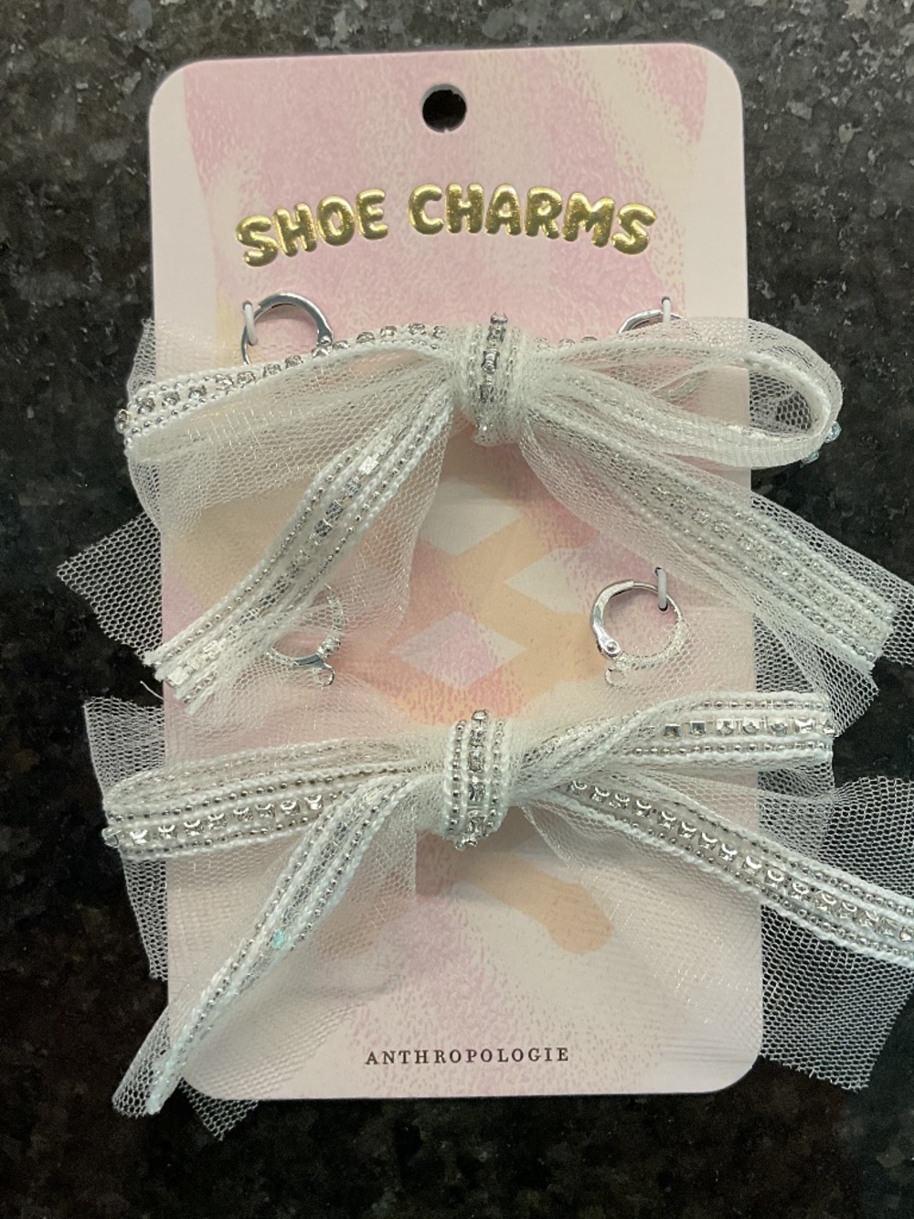 White Rhinestone Tulle Ribbon Shoe Charms